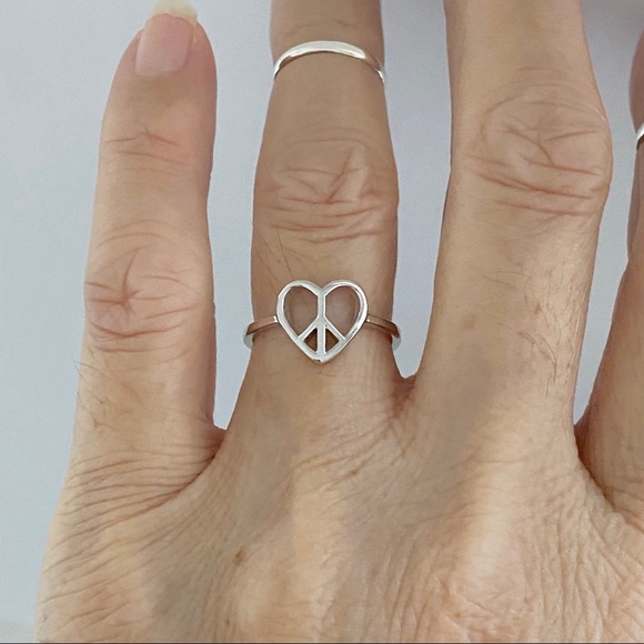 Sterling Silver Heart Peace Ring, Heart Ring - Picture 7 of 12